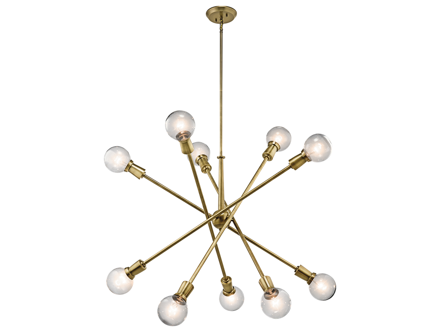 KICH_43119NBR Kichler: Mid-Century 10-light rectangular chandelier from the Armstrong collection featuring a “sputnik” design with adjustable arms.